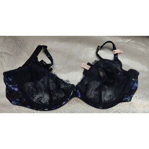 Victoria’s Secret VERY SEXY Unlined Demi Bra Blue Floral Satin & Lace 38D NWT